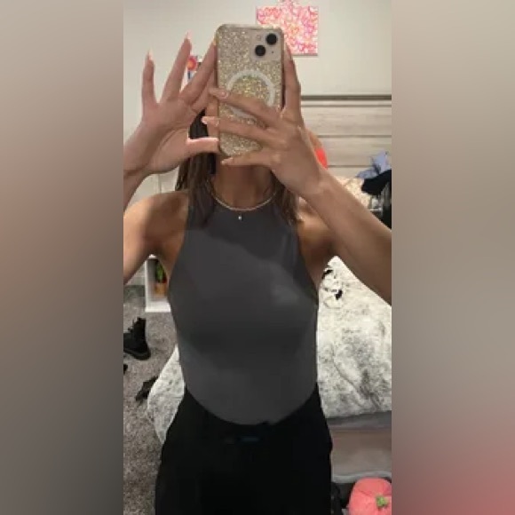 NWT Zara Polyamide Halter Bodysuit in Dark Grey Size L - Picture 9 of 15